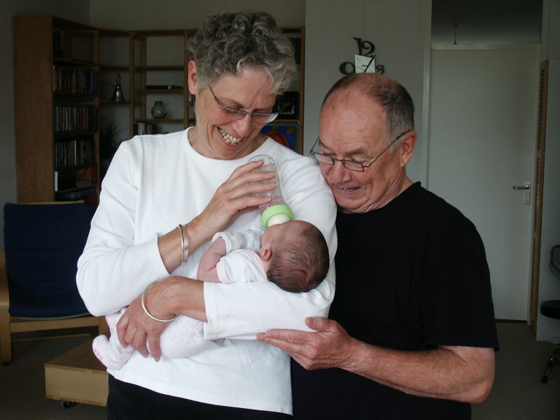 2005 05 16 Gran and Grumpa Rice meet Ruby for the first time (See, were not the only ones who look like maniacs when they first meet Ruby!).