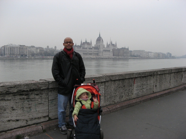 2007 02 19 Budapest 03 J and Ruby in front of the Parliament Buildings