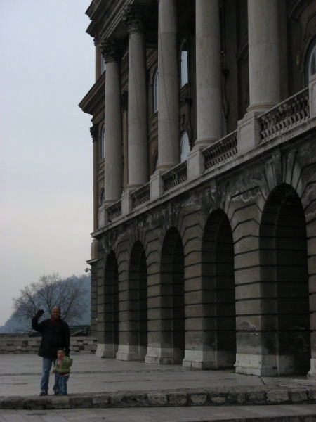 2007 02 19 Budapest 16 J and Ruby in front of the Royal Palace