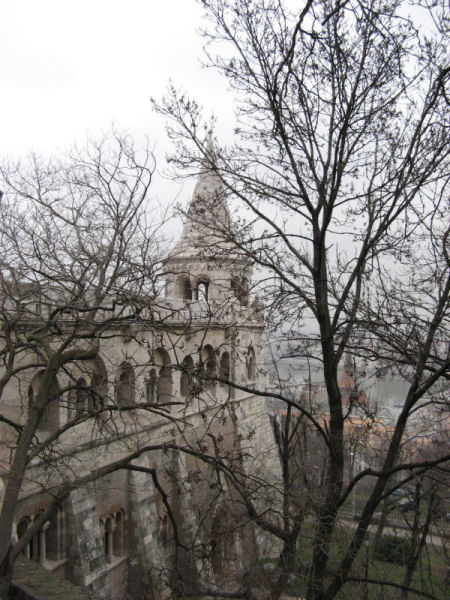2007 02 19 Budapest 41 Fisherman's Bastion through Trees