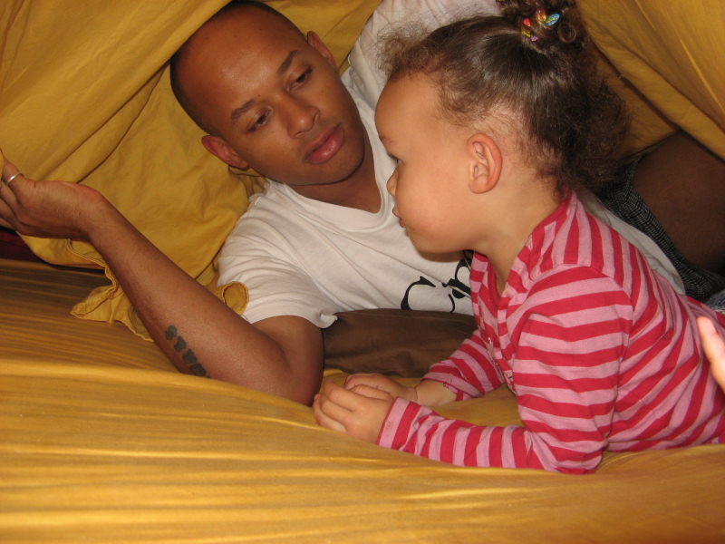 2007 10 15 When Sara was a kid, she and Chandra used to lie on my parents' bed and call out "we're thinking rocks" which meant we wanted my dad and mum to come up and try to pull us off the bed. In our family, the code is "family cuddles". We call it out,