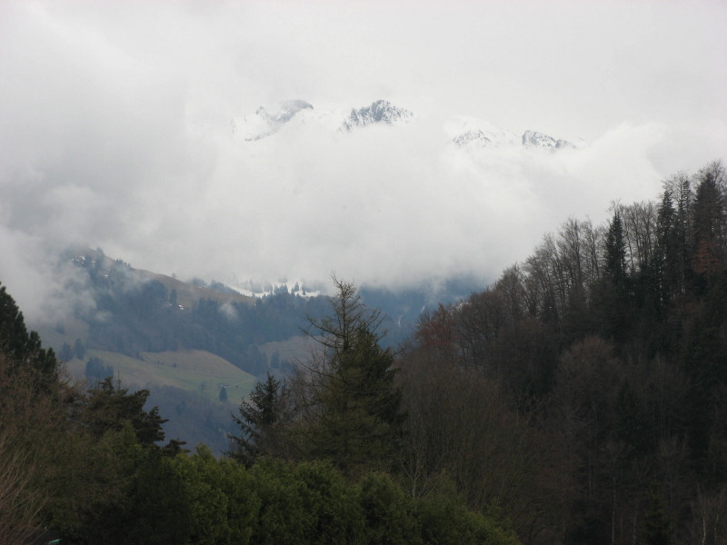 2008 04 11 We took a long weekend and went to Switzerland to visit Kristine, Aidan, Lily and Kaija Mifsud.  Here, the Alps Play Peekaboo.