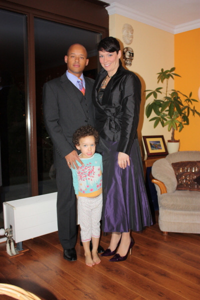 2009 01 31 Sara and I went to a Dinner Dance organized by my work. Here we are all dolled up! Take special note of Sara's shoes.